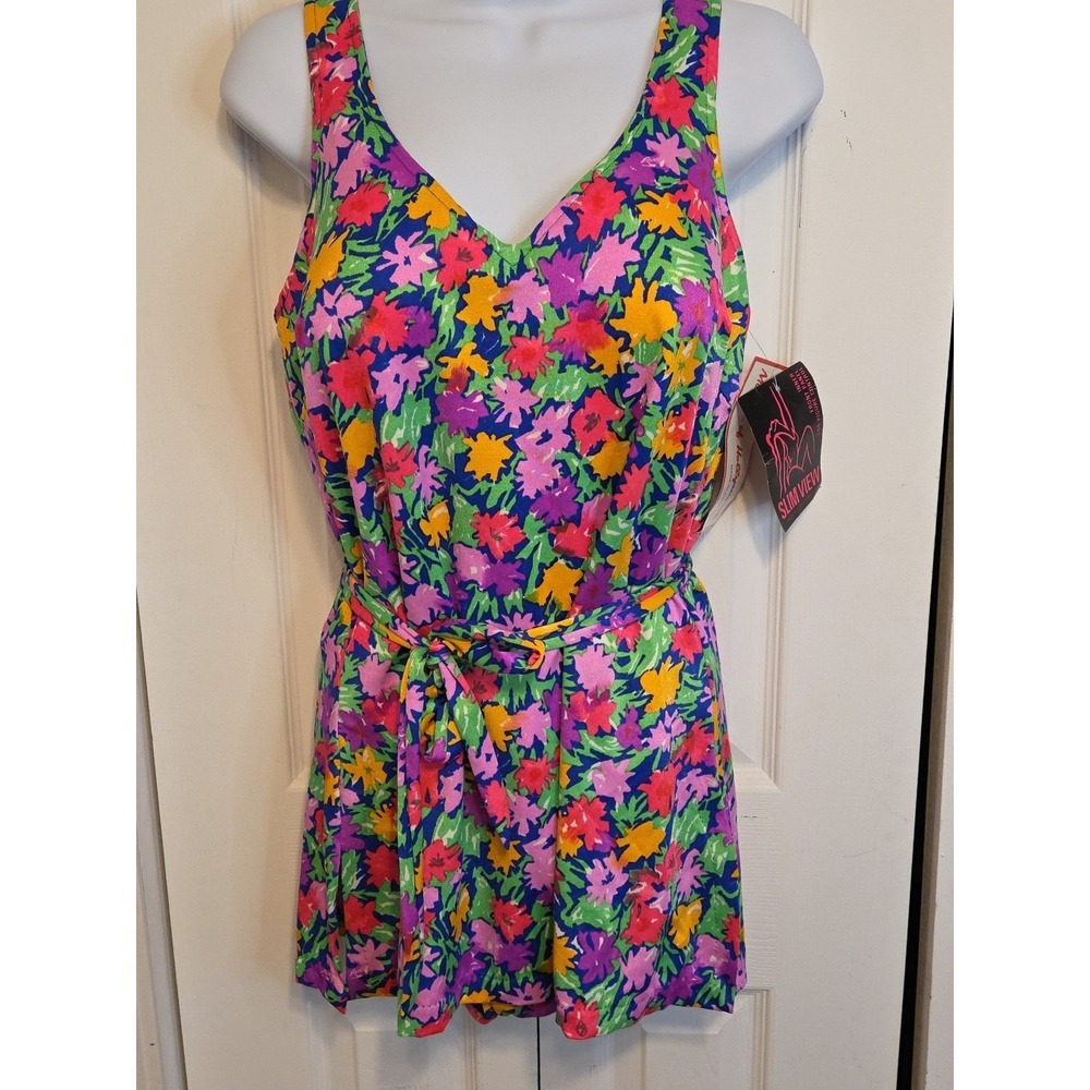 Maxine of Hollywood Size 16 Swimsuit Colorful Floral Vintage USA‎ NEW Old Stock